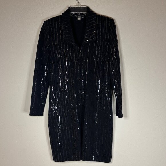 St. John Evening Black Sequin Long Jacket & Skirt Set – Jacket 4 / Skirt 10 - Picture 1 of 8